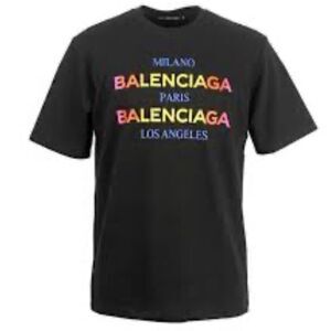 Balenciaga Black Short Sleeve Tee with Multicolor Logo